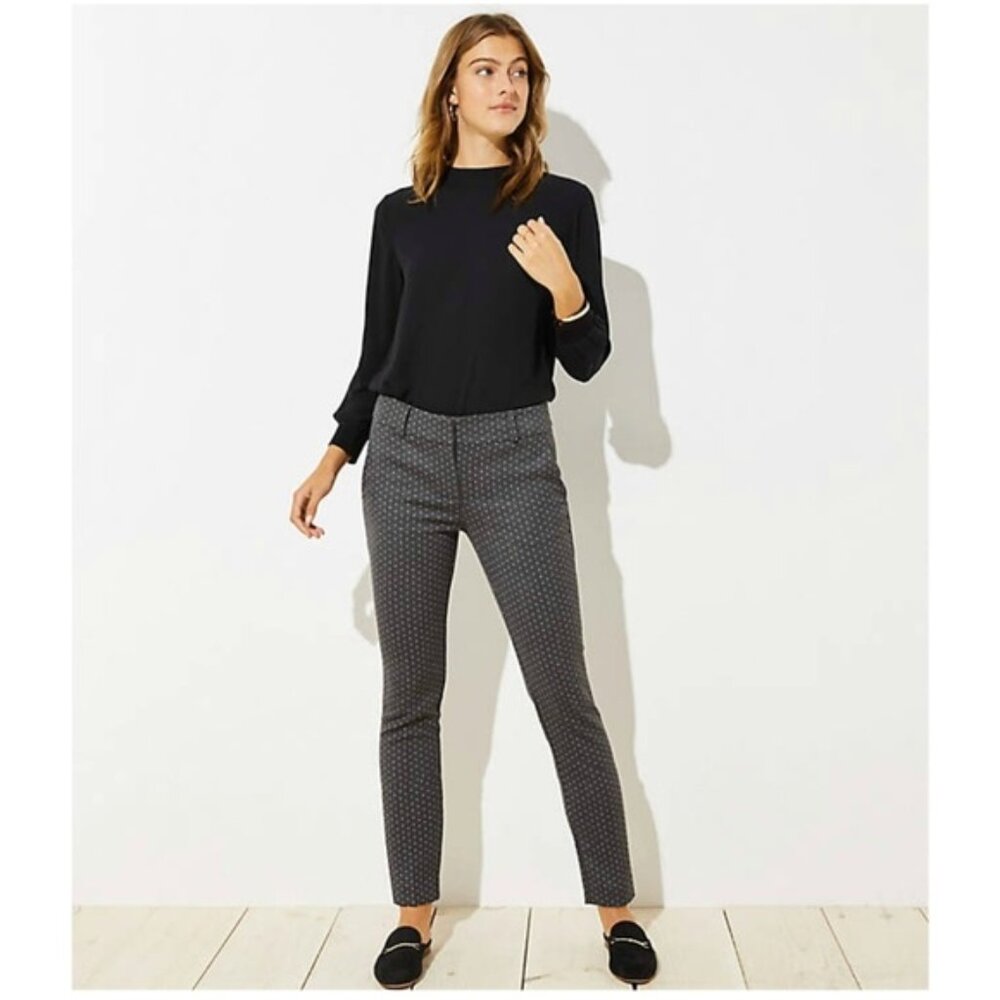 Anny Taylor LOFT Skinny Pindot Pants in Julie Fit, Grey Pindot, Size 10 Reg